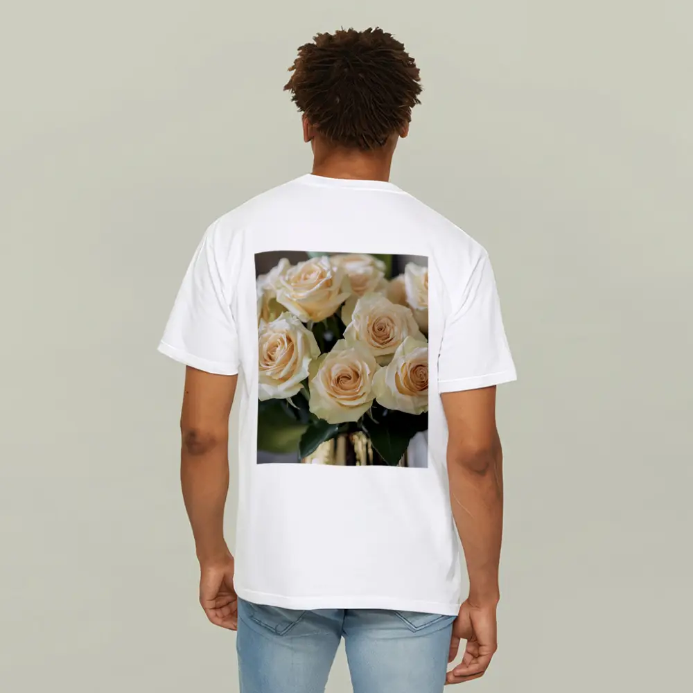 Cream Roses Bouquet In Gold Vase – T-Shirts