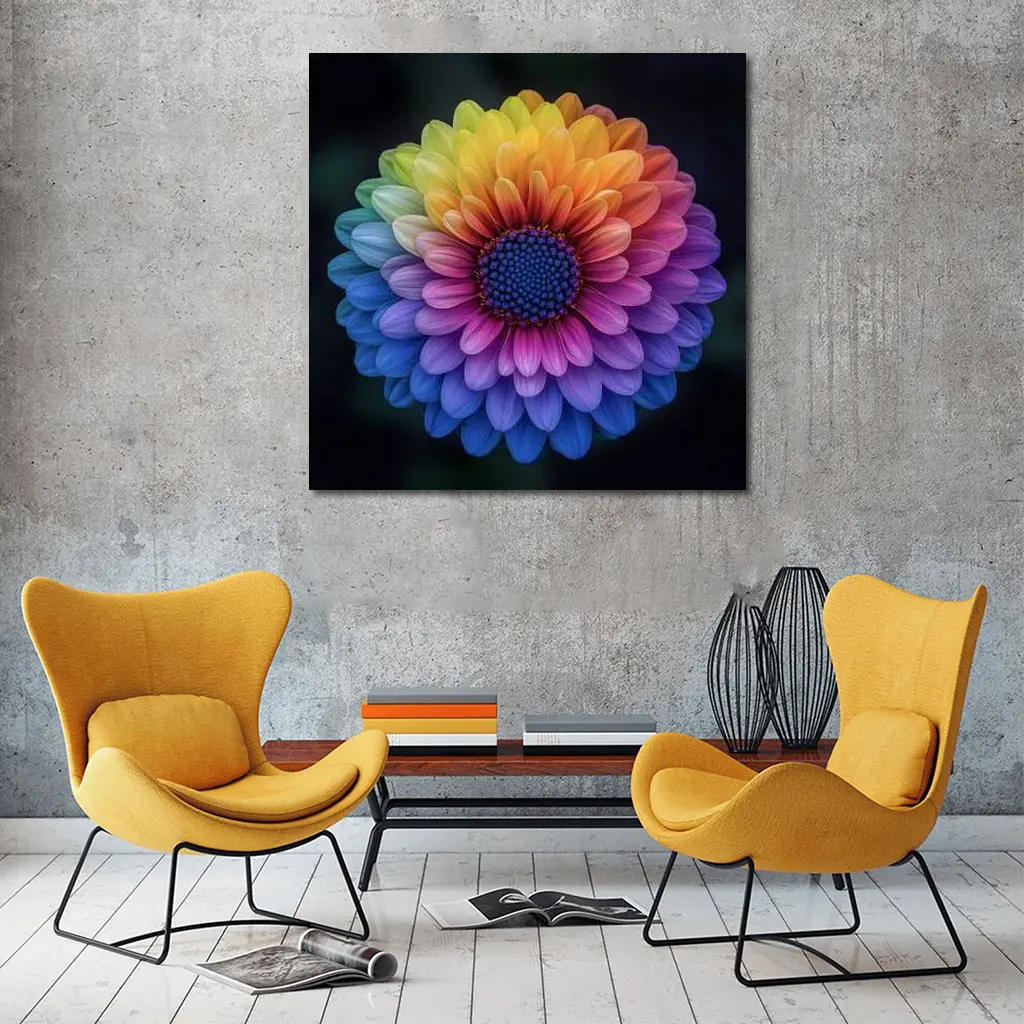 Rainbow Chrysanthemum Flower Dark Background – Wall Art