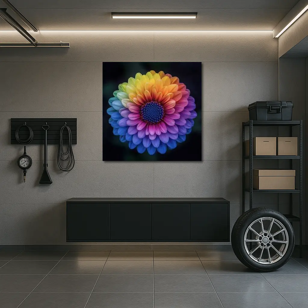 Rainbow Chrysanthemum Flower Dark Background – Wall Art