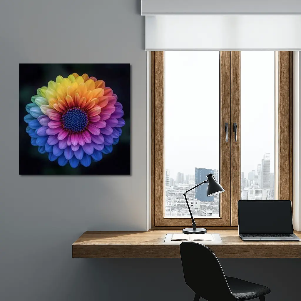 Rainbow Chrysanthemum Flower Dark Background – Wall Art