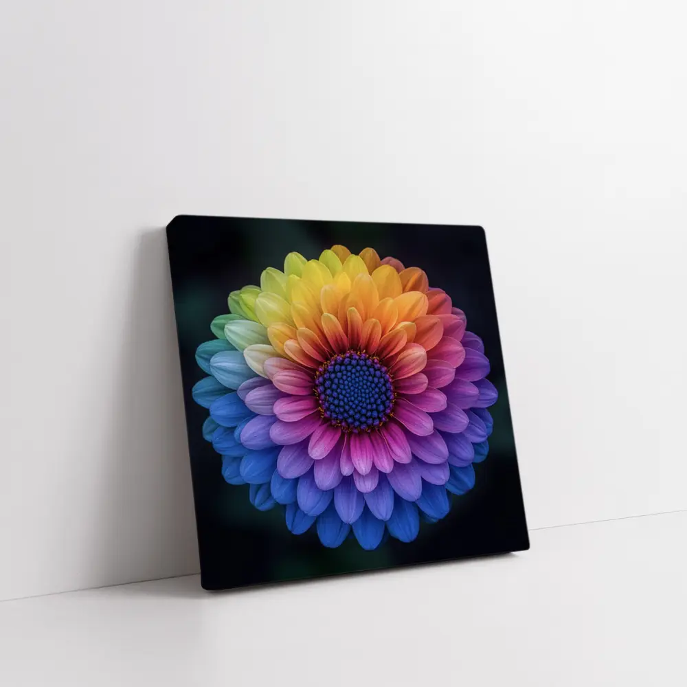 Rainbow Chrysanthemum Flower Dark Background – Wall Art
