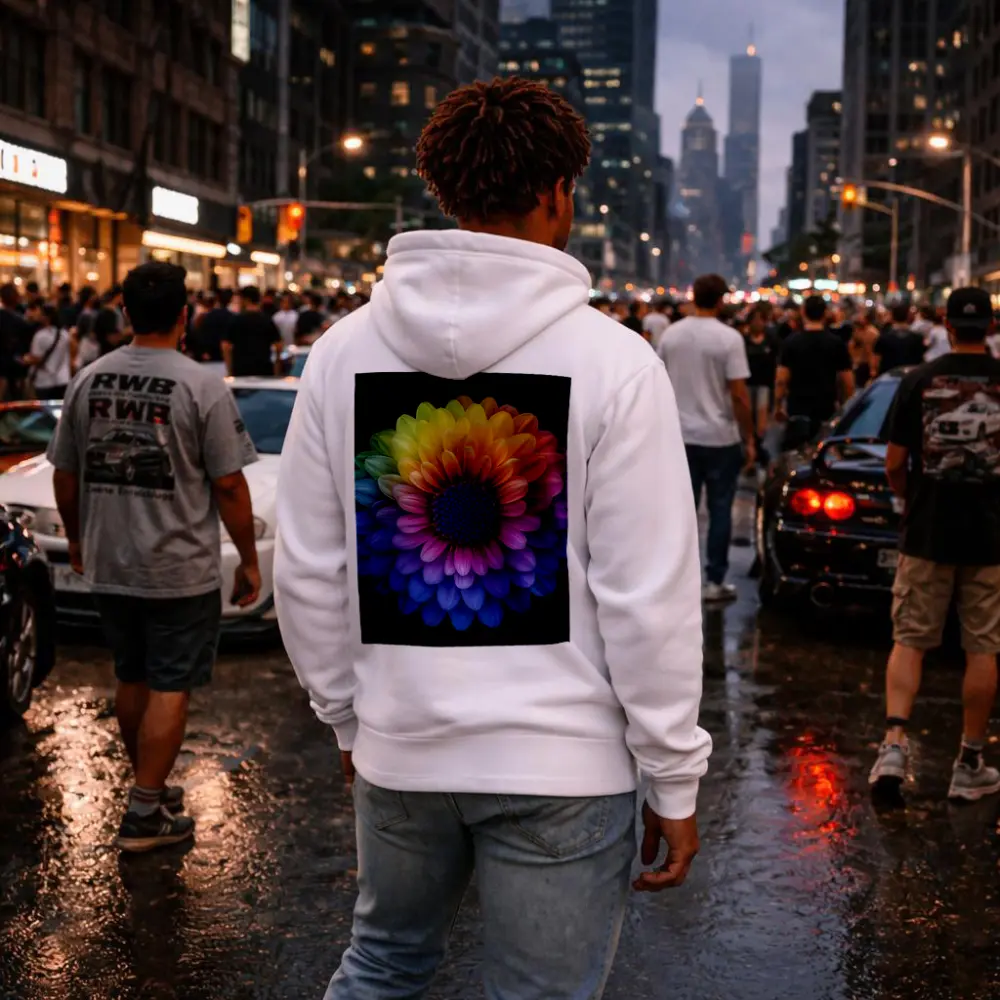 Rainbow Chrysanthemum Flower Dark Background – Hoodies