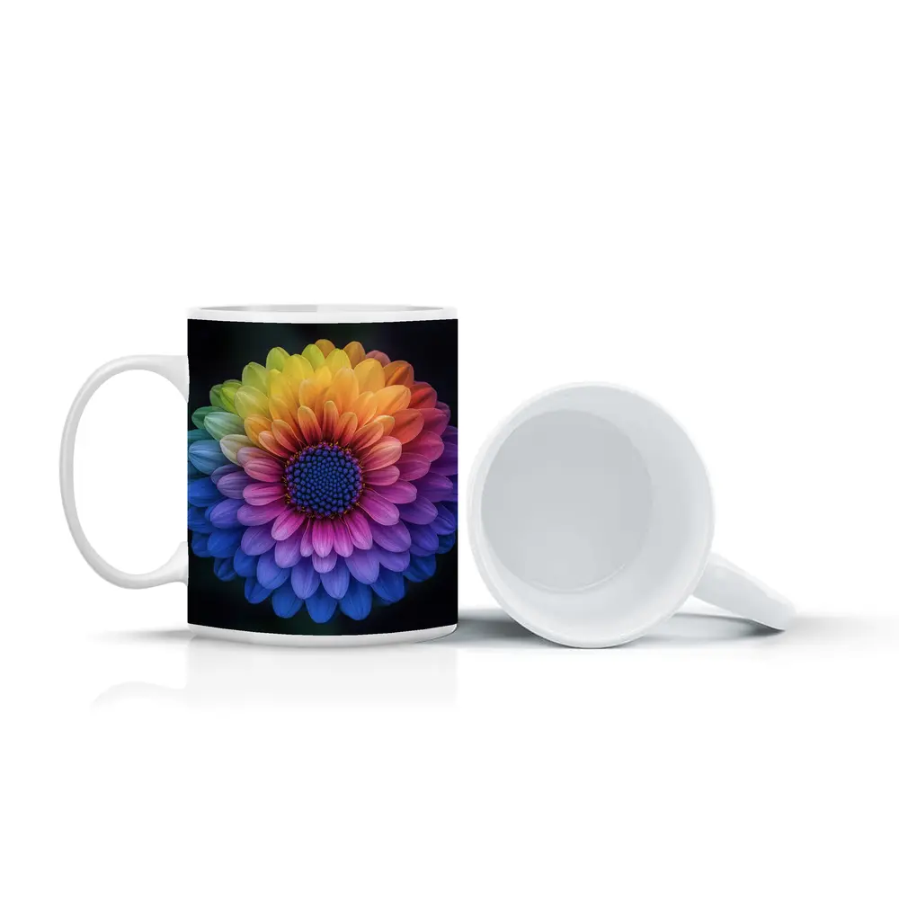 Rainbow Chrysanthemum Flower Dark Background – Mugs