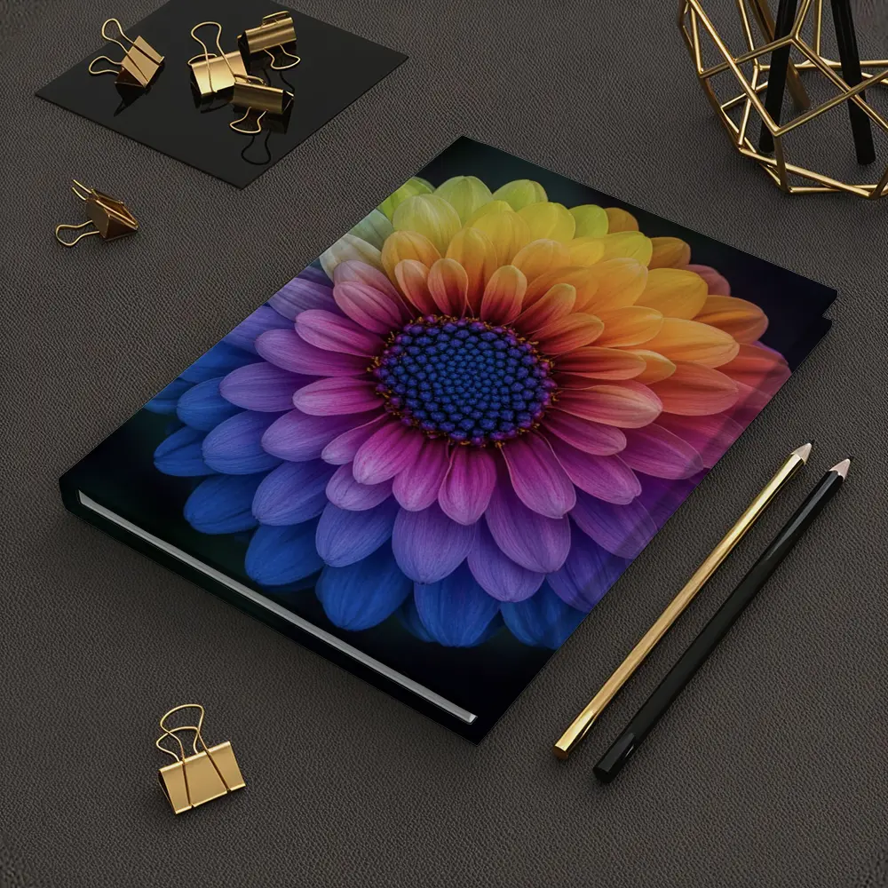 Rainbow Chrysanthemum Flower Dark Background – Notebooks