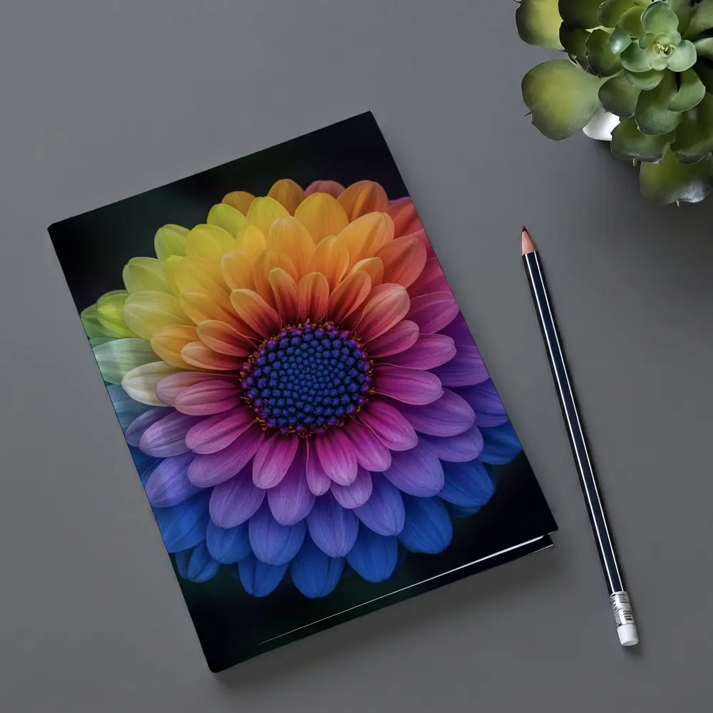 Rainbow Chrysanthemum Flower Dark Background – Notebooks
