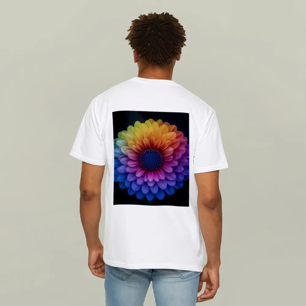 Rainbow Chrysanthemum Flower Dark Background – T-Shirts