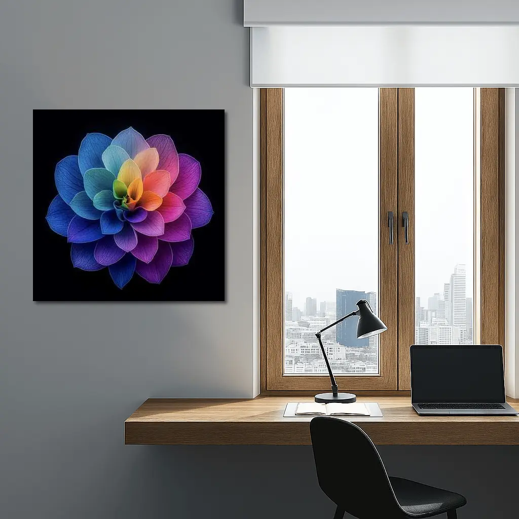 Rainbow Dahlia Flower Black Background Art – Wall Art