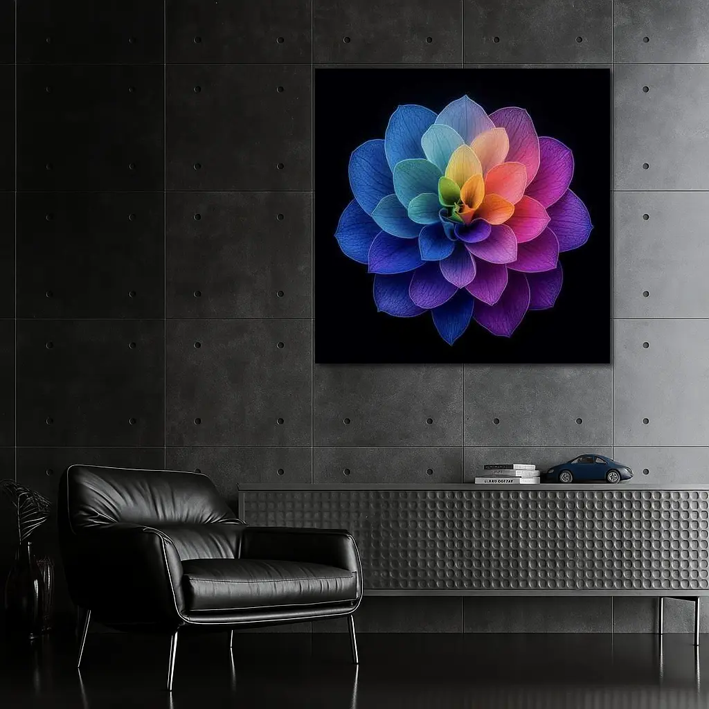 Rainbow Dahlia Flower Black Background Art – Wall Art