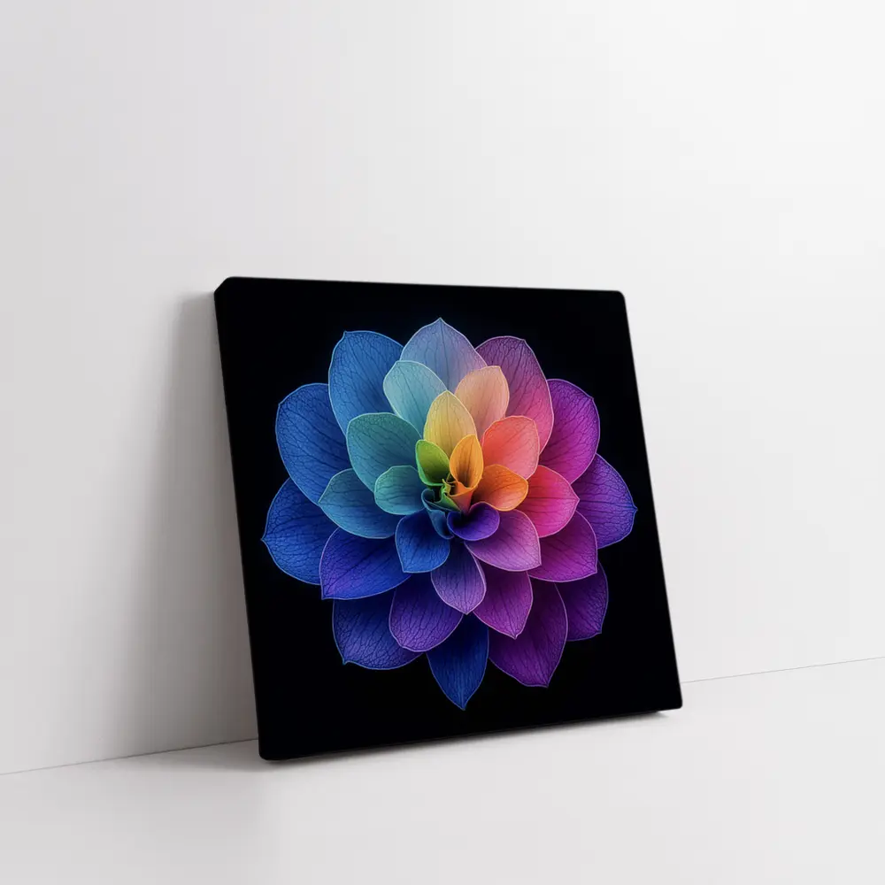 Rainbow Dahlia Flower Black Background Art – Wall Art