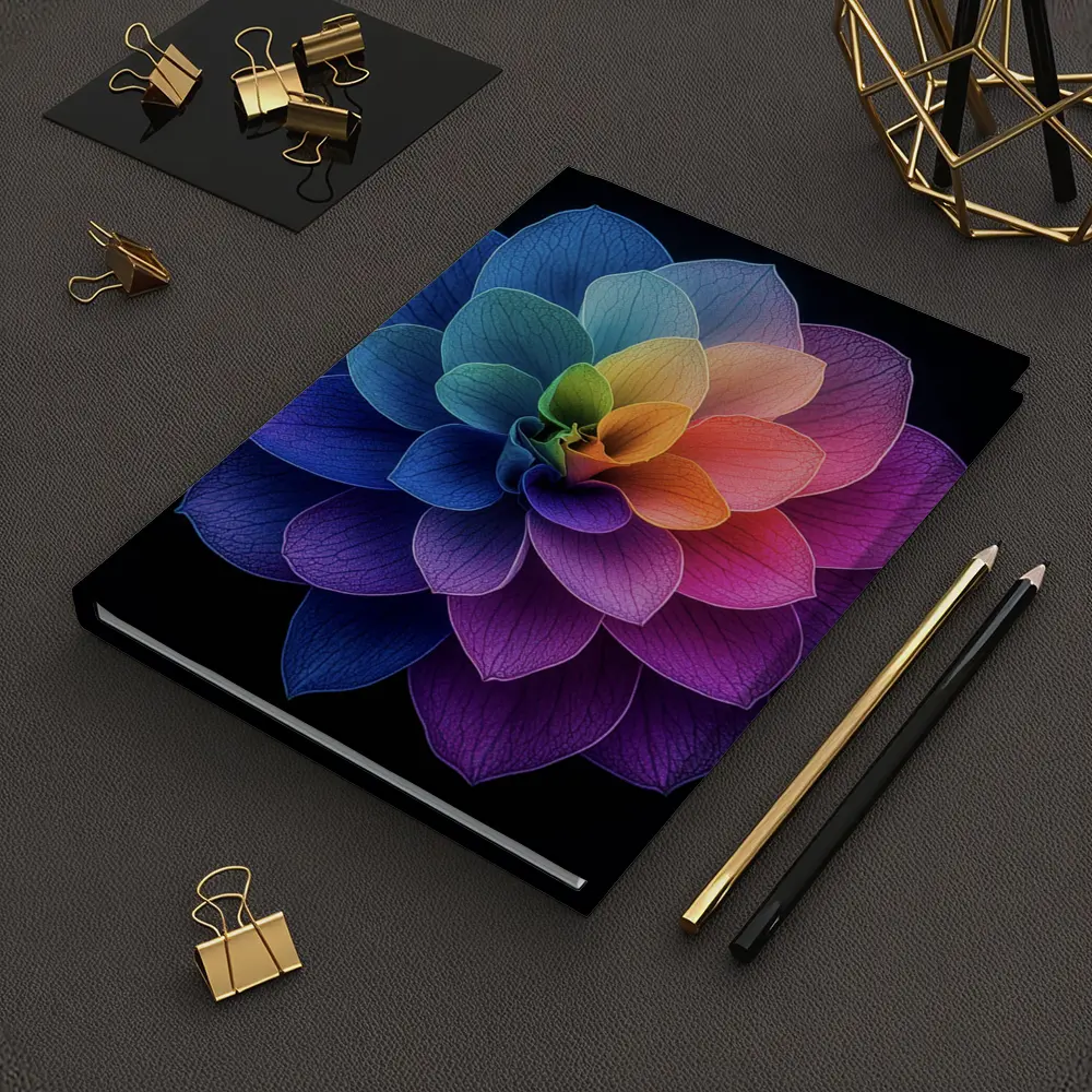 Rainbow Dahlia Flower Black Background Art – Notebooks