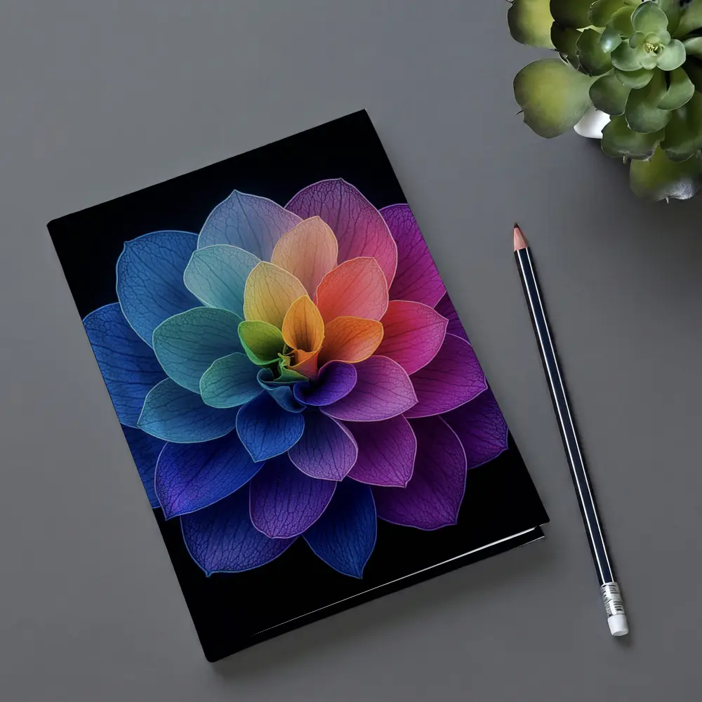 Rainbow Dahlia Flower Black Background Art – Notebooks