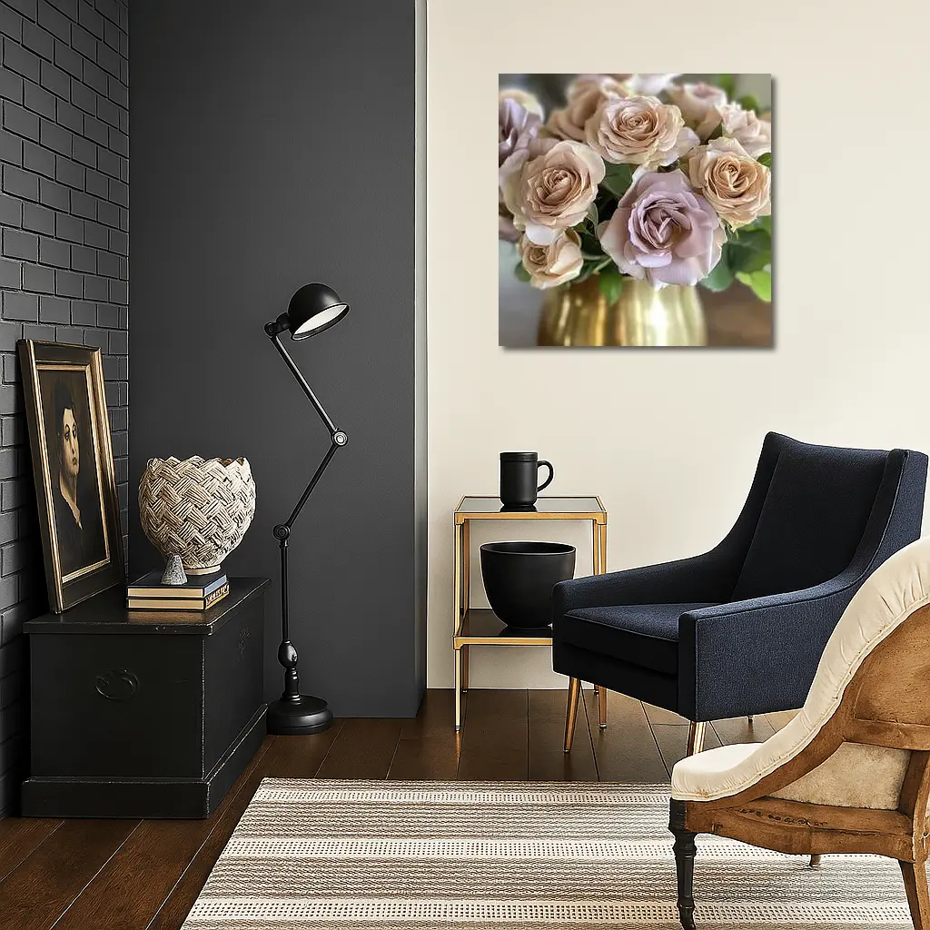 Dusty Pink Roses Bouquet Gold Vase – Wall Art