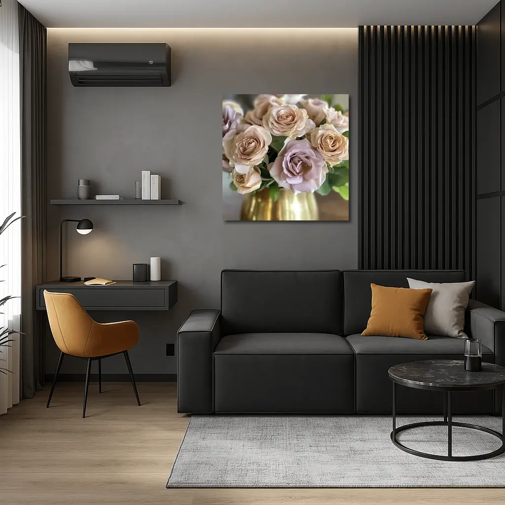 Dusty Pink Roses Bouquet Gold Vase – Wall Art
