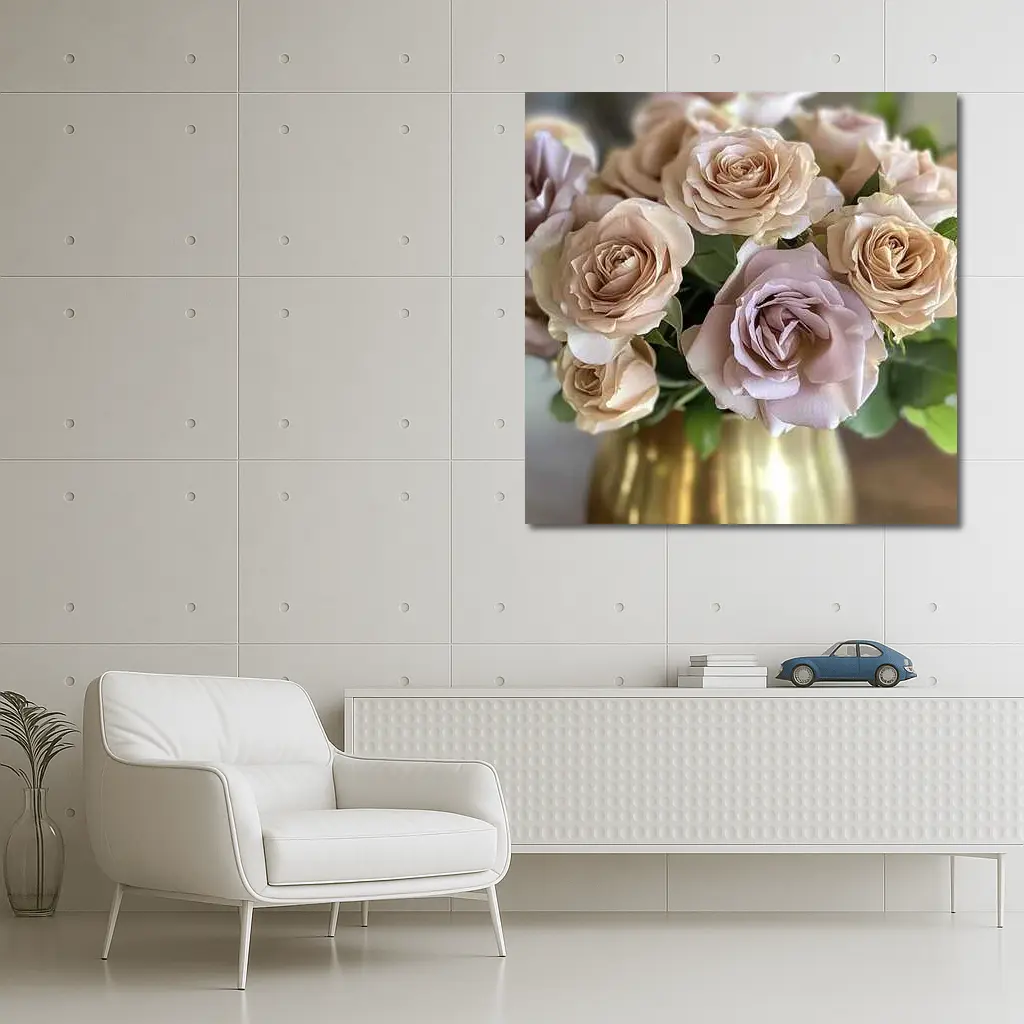 Dusty Pink Roses Bouquet Gold Vase – Wall Art