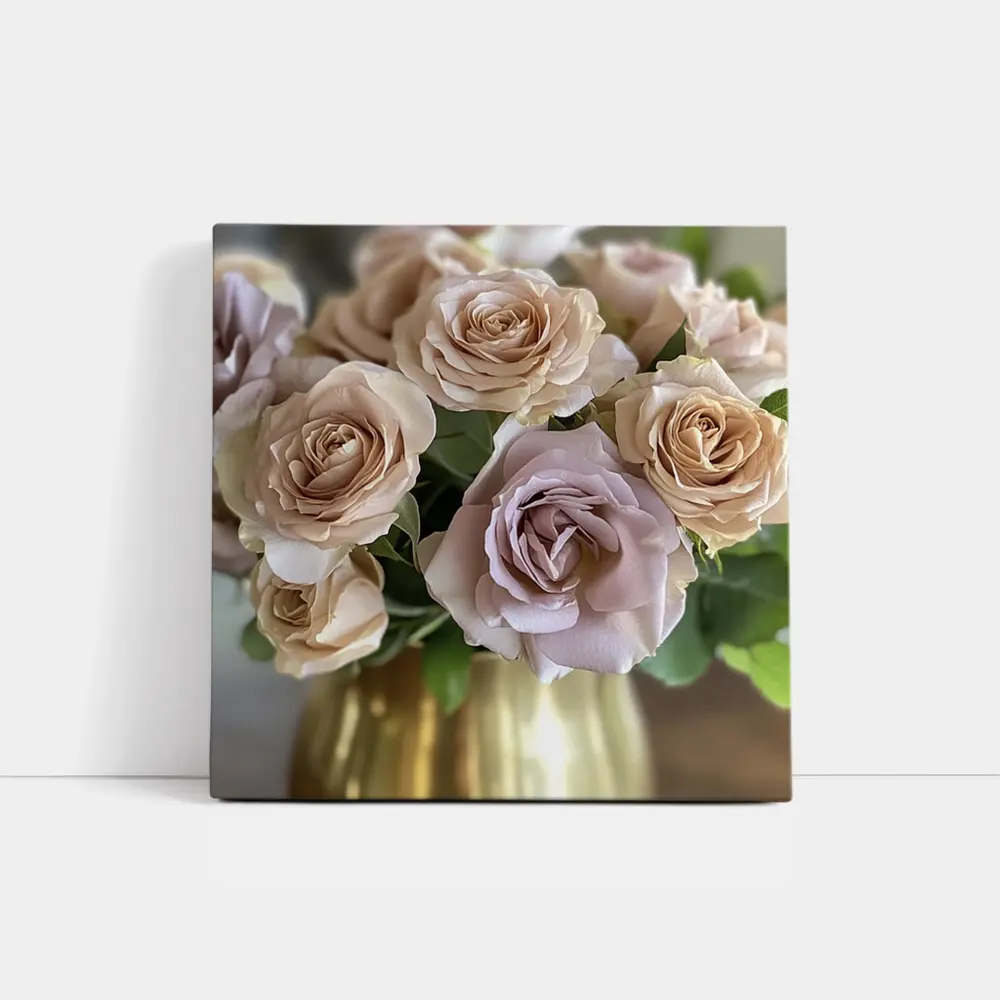 Dusty Pink Roses Bouquet Gold Vase – Wall Art