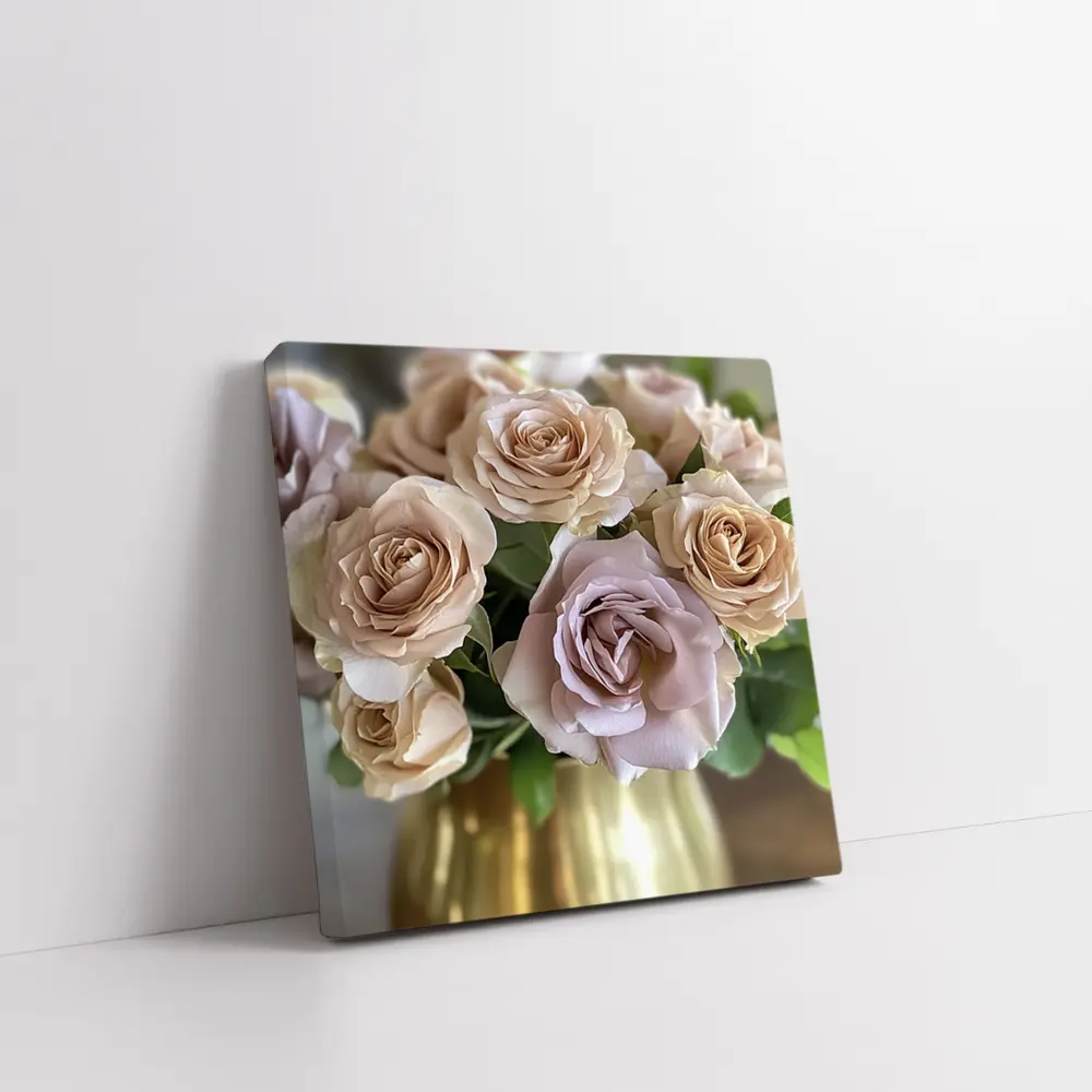 Dusty Pink Roses Bouquet Gold Vase – Wall Art
