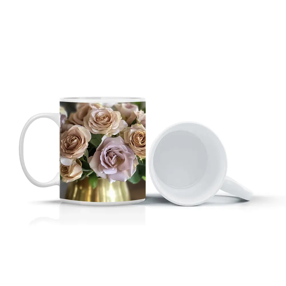 Dusty Pink Roses Bouquet Gold Vase – Mugs