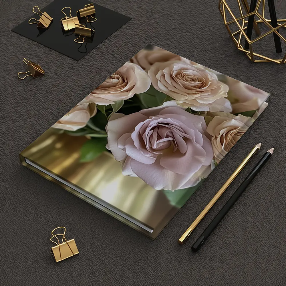 Dusty Pink Roses Bouquet Gold Vase – Notebooks