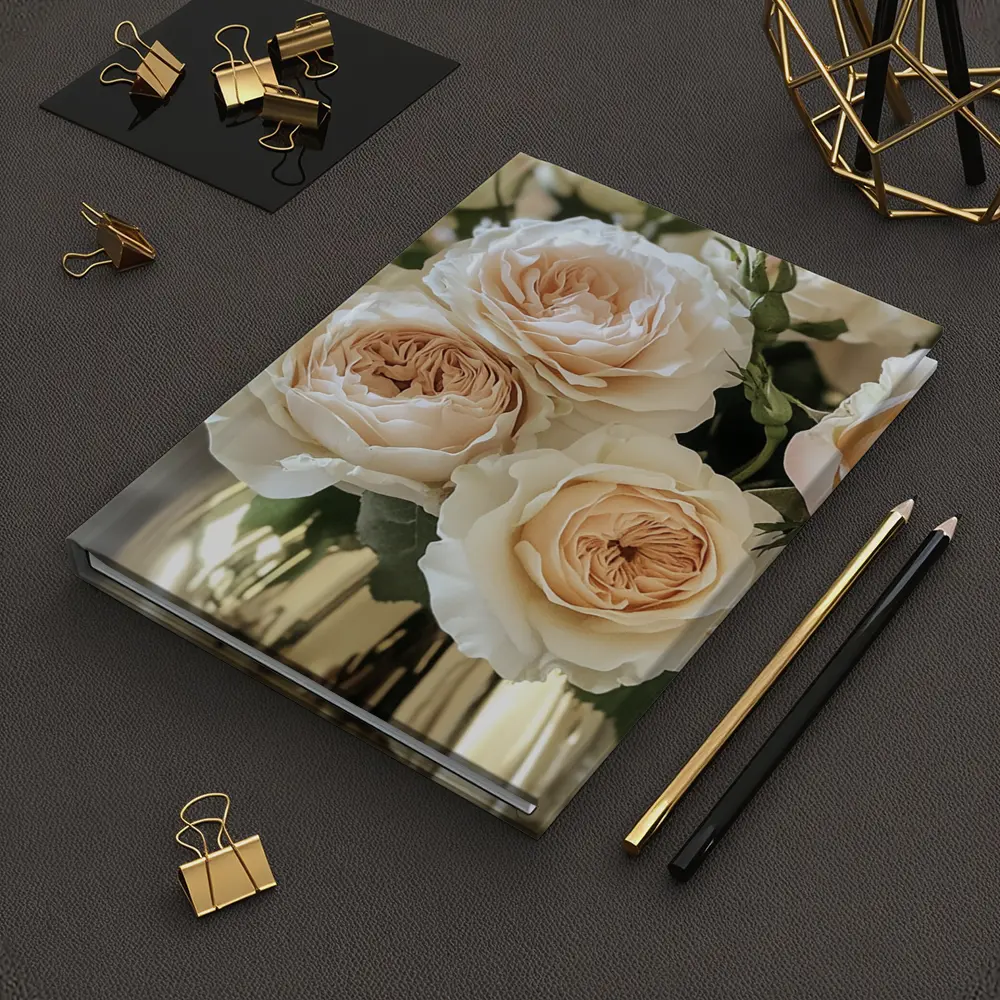 Peach Garden Roses Gold Vase Arrangement – Notebooks