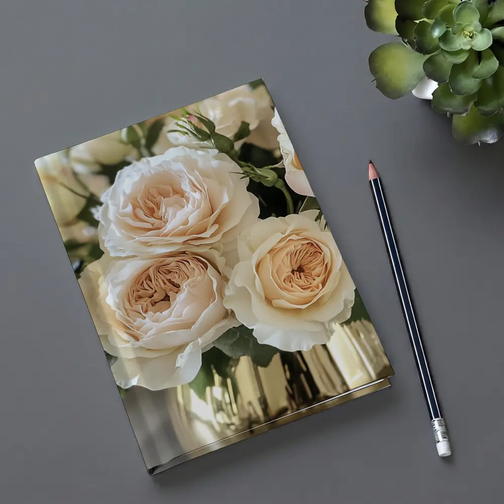 Peach Garden Roses Gold Vase Arrangement – Notebooks