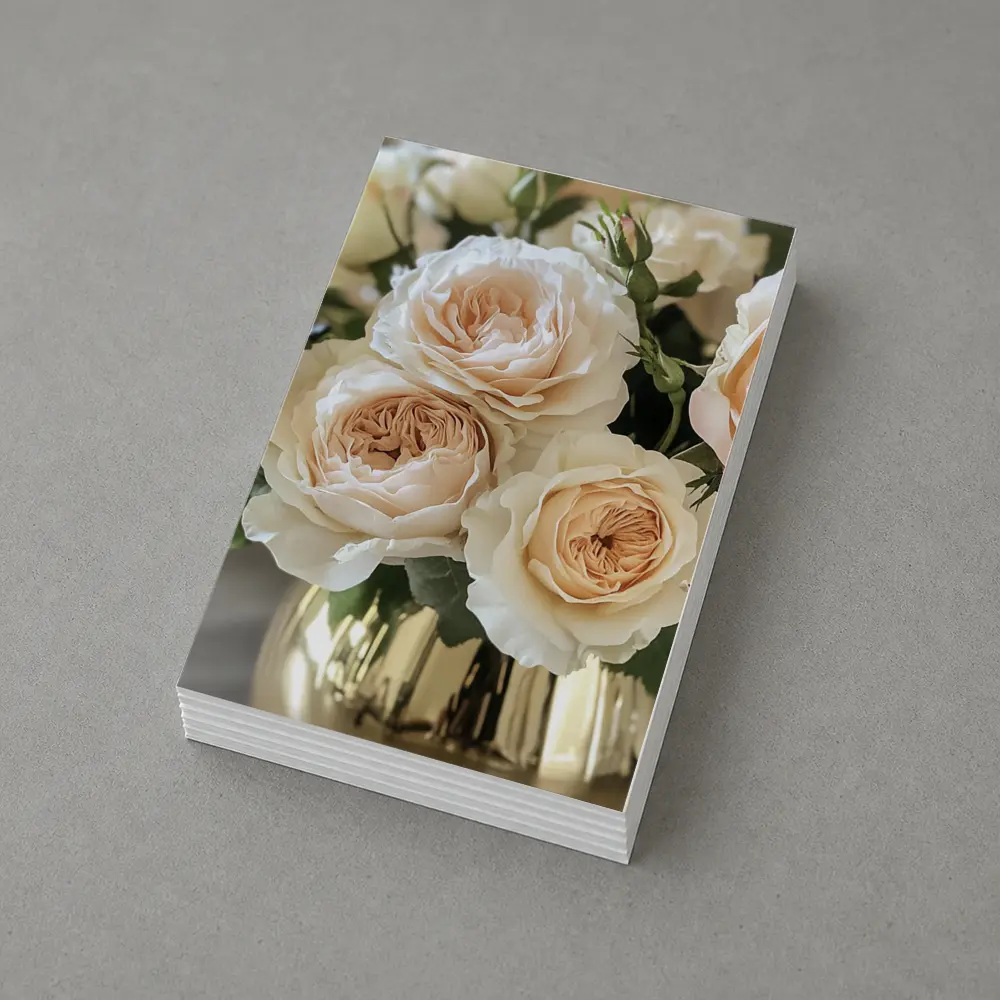 Peach Garden Roses Gold Vase Arrangement – Postcards