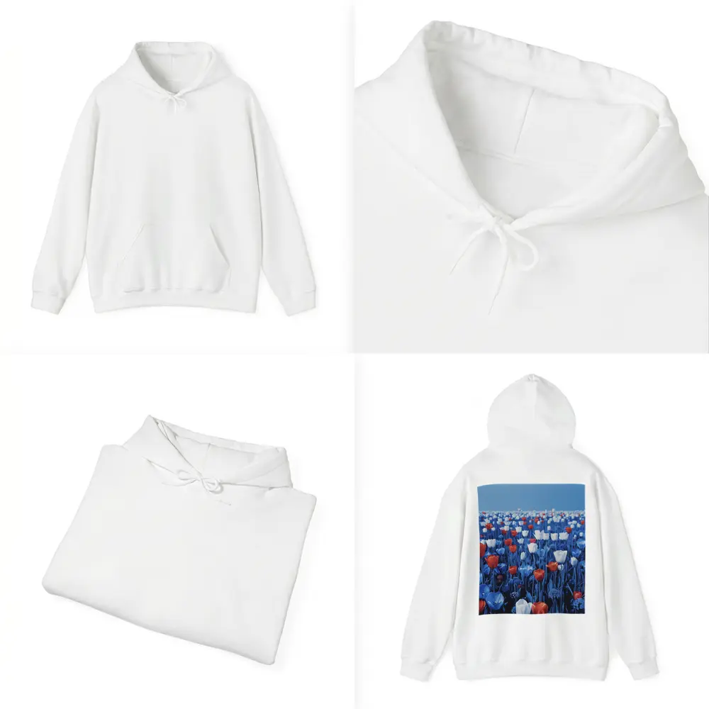 Red White Blue Tulips Field Clear Sky – Hoodies