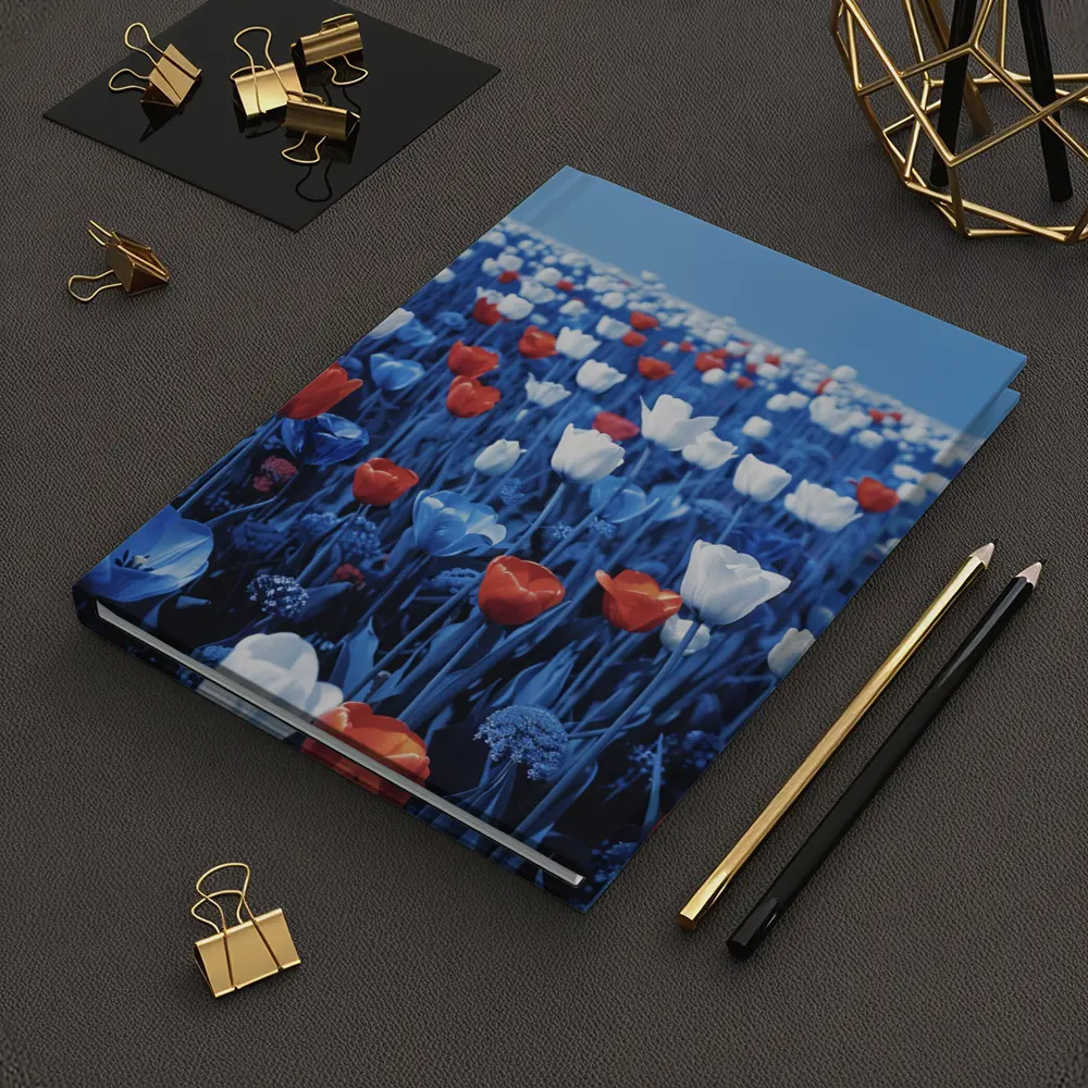 Red White Blue Tulips Field Clear Sky – Notebooks