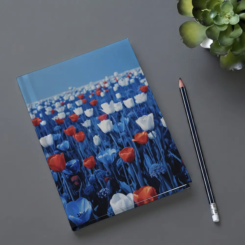 Red White Blue Tulips Field Clear Sky – Notebooks