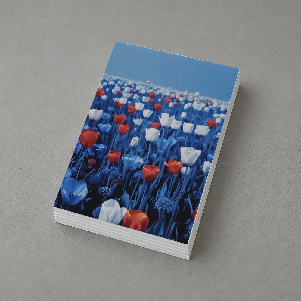 Red White Blue Tulips Field Clear Sky – Postcards