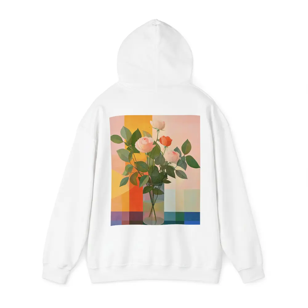 Roses in Glass Vase Geometric Color Background – Hoodies