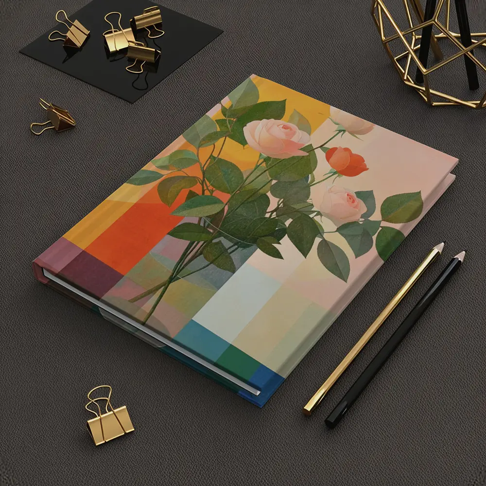Roses in Glass Vase Geometric Color Background – Notebooks