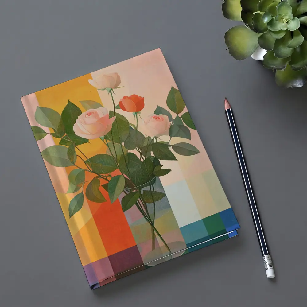 Roses in Glass Vase Geometric Color Background – Notebooks