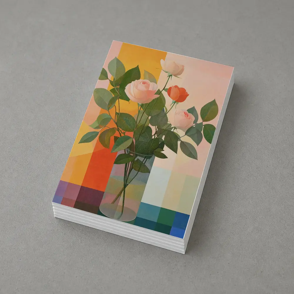 Roses in Glass Vase Geometric Color Background – Postcards