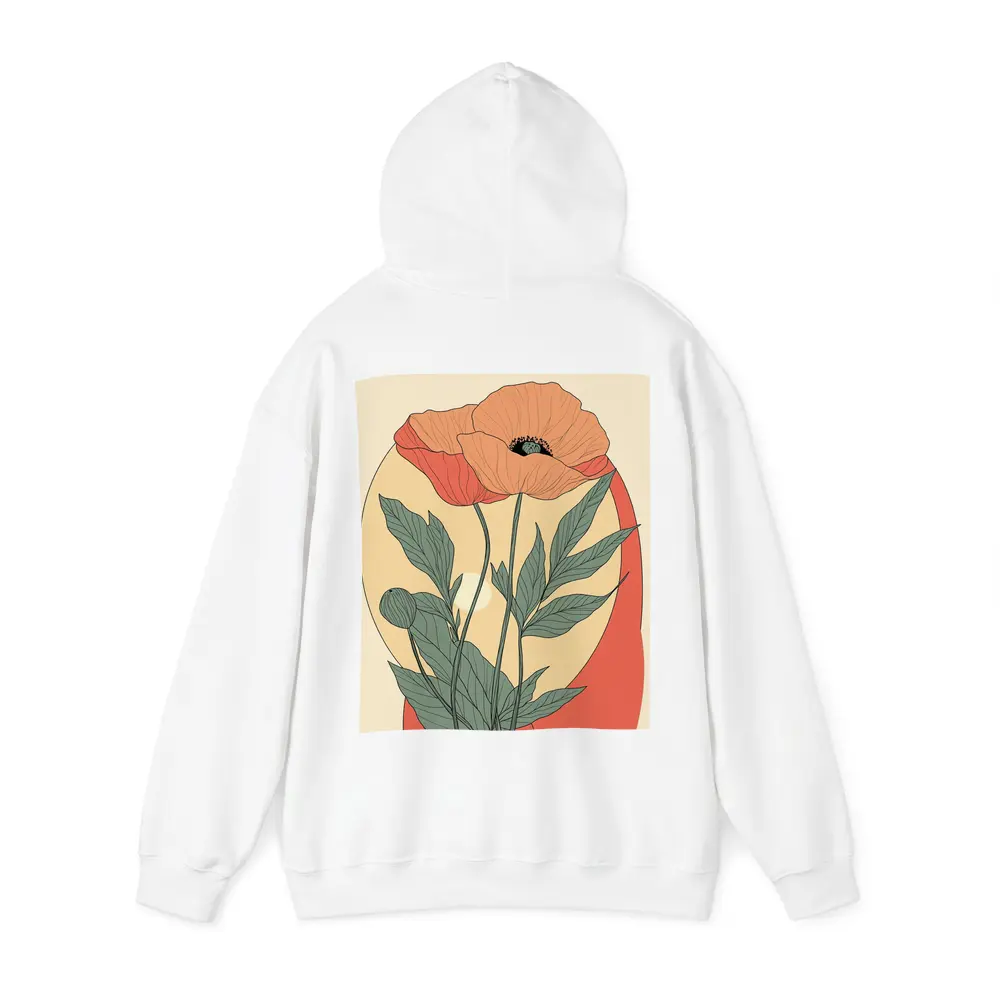 Poppy Flower Botanical Illustration Warm Beige – Hoodies