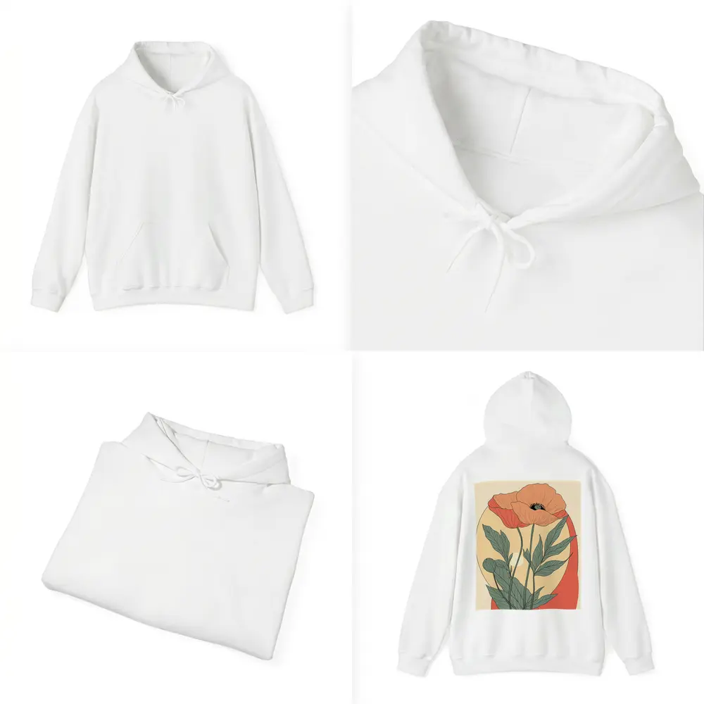 Poppy Flower Botanical Illustration Warm Beige – Hoodies