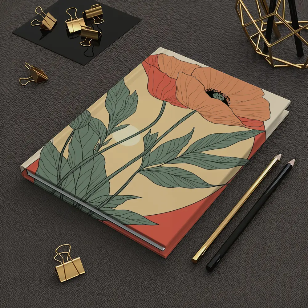 Poppy Flower Botanical Illustration Warm Beige – Notebooks