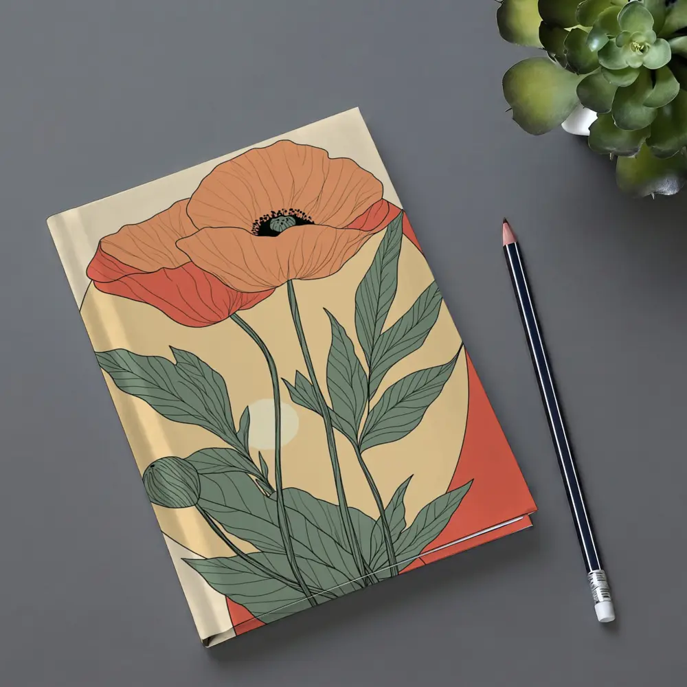 Poppy Flower Botanical Illustration Warm Beige – Notebooks