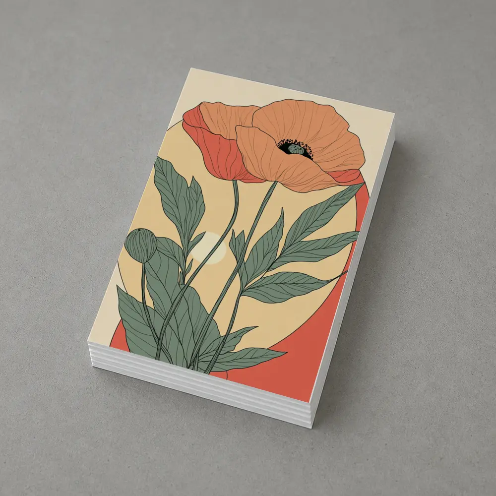 Poppy Flower Botanical Illustration Warm Beige – Postcards