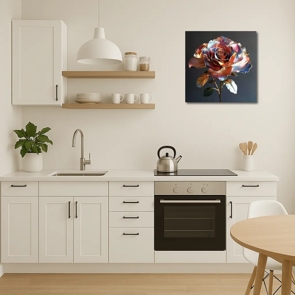 Metallic Rose Iridescent Petals Gold Dark Background – Wall Art