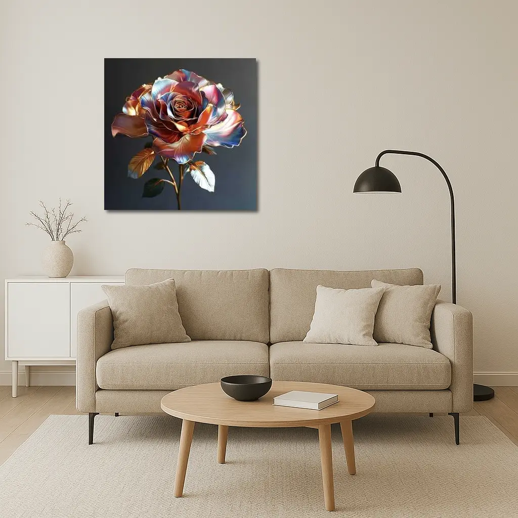 Metallic Rose Iridescent Petals Gold Dark Background – Wall Art