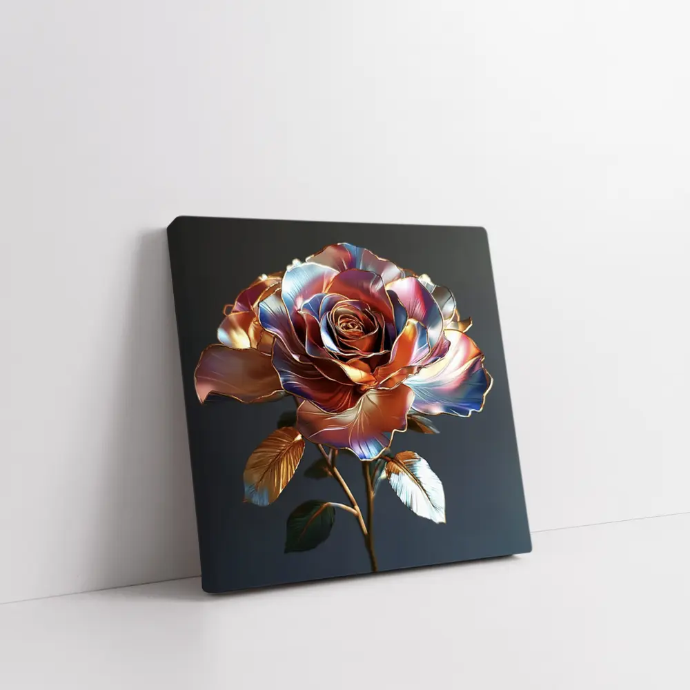 Metallic Rose Iridescent Petals Gold Dark Background – Wall Art
