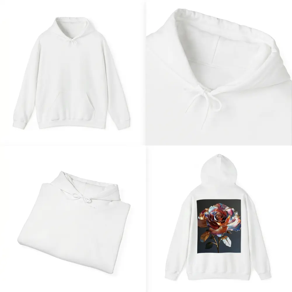 Metallic Rose Iridescent Petals Gold Dark Background – Hoodies