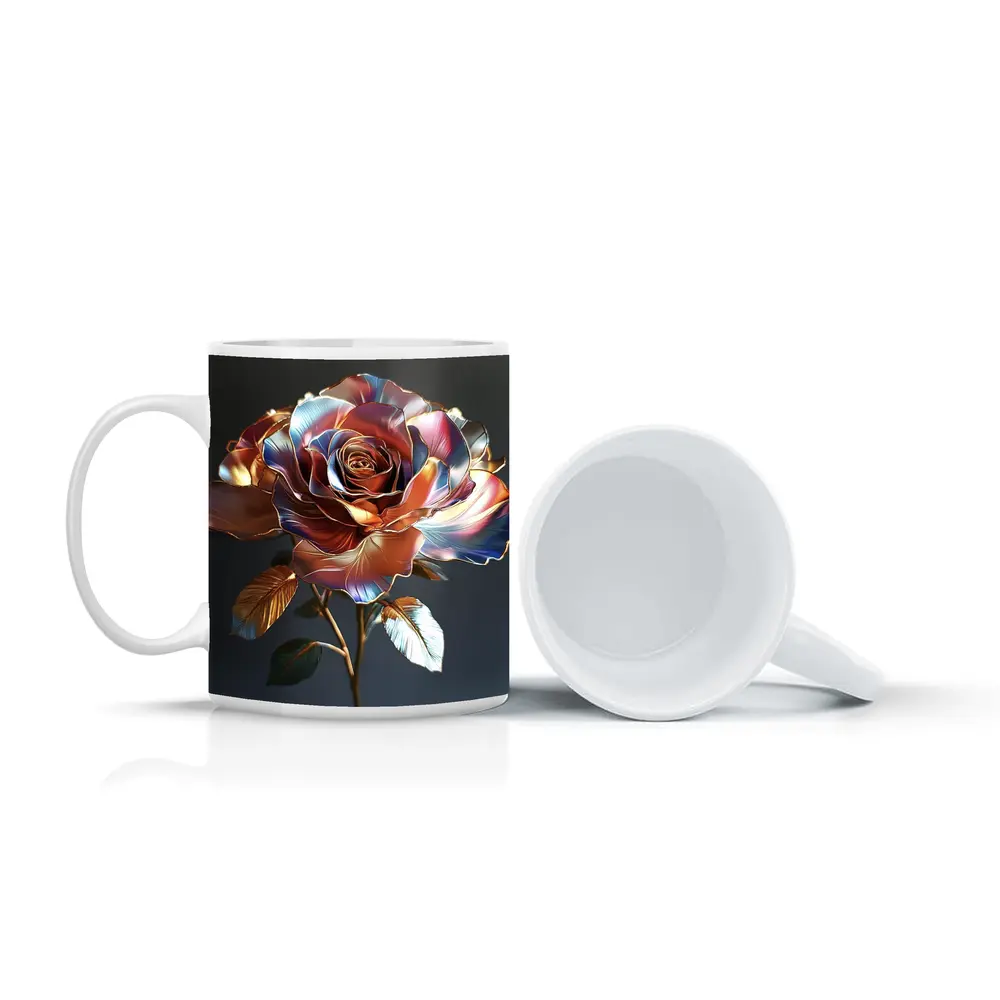 Metallic Rose Iridescent Petals Gold Dark Background – Mugs