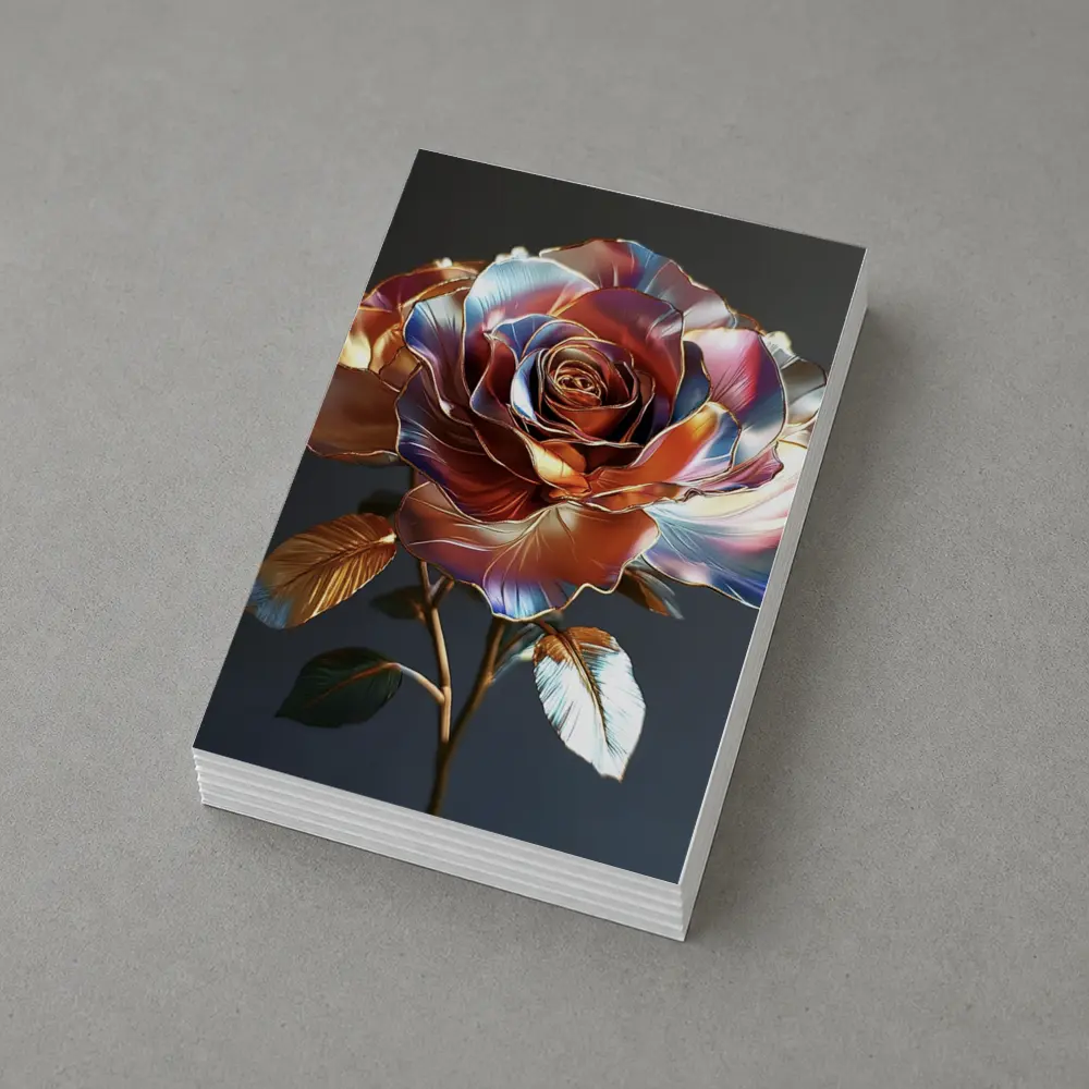 Metallic Rose Iridescent Petals Gold Dark Background – Postcards
