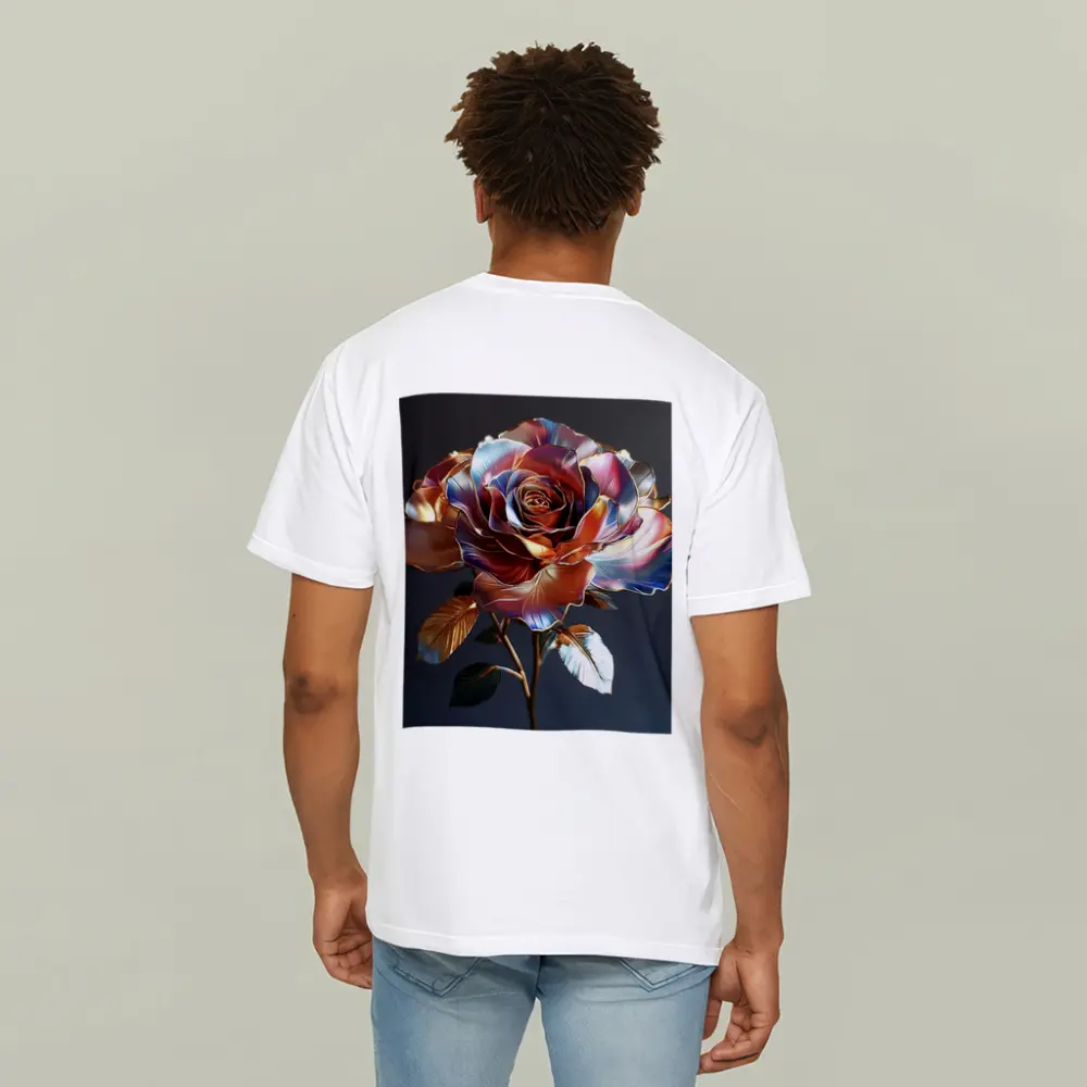 Metallic Rose Iridescent Petals Gold Dark Background – T-Shirts