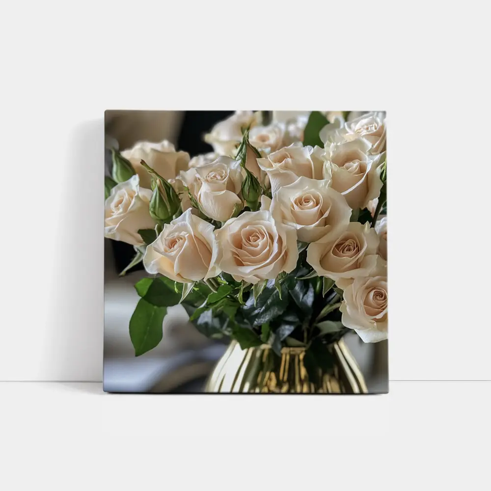 Cream Roses Bouquet in Gold Vase – Wall Art