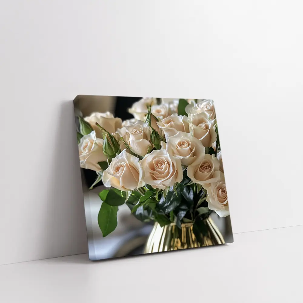 Cream Roses Bouquet in Gold Vase – Wall Art