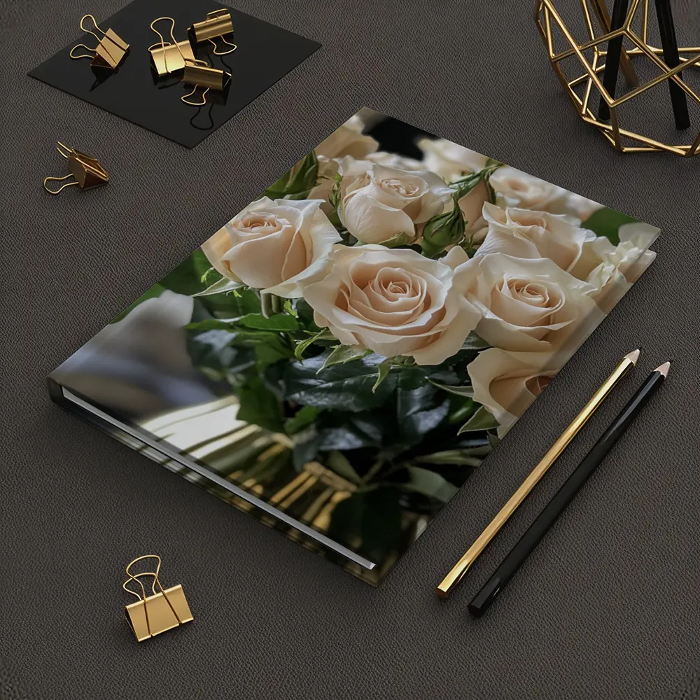 Cream Roses Bouquet in Gold Vase – Notebooks