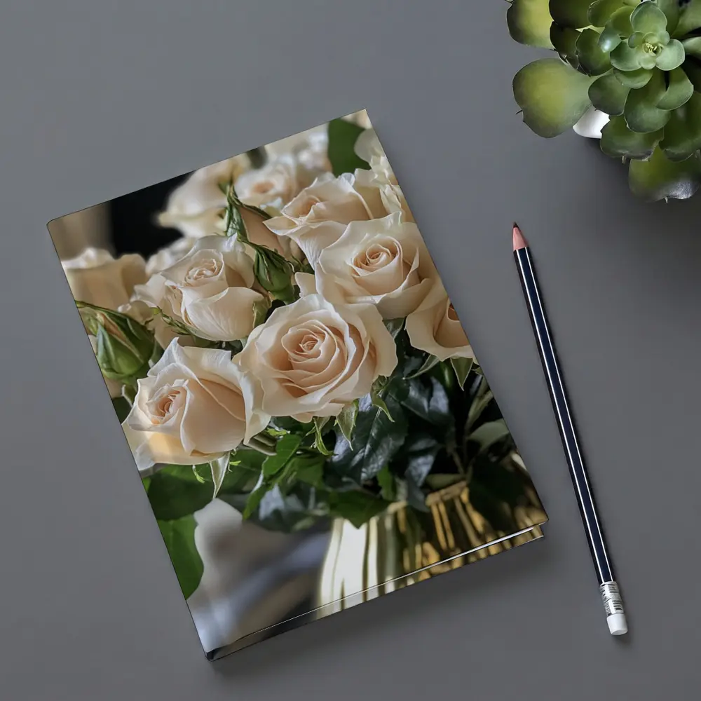 Cream Roses Bouquet in Gold Vase – Notebooks
