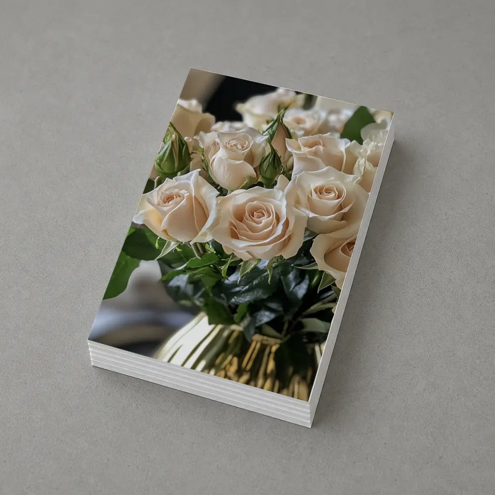 Cream Roses Bouquet in Gold Vase – Postcards